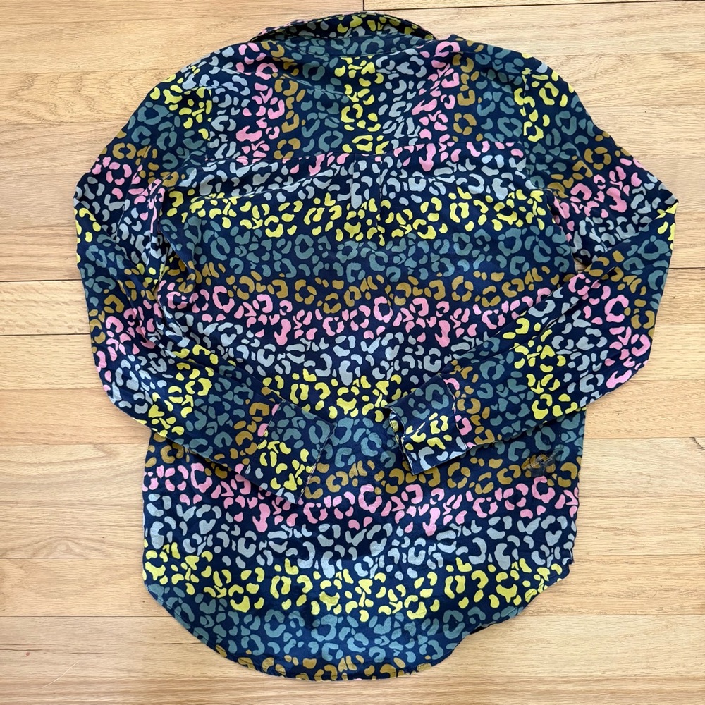 Boden Size 4 Sienna Leopard Print 100% Silk Colorful Button Down Blouse